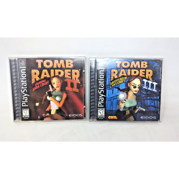 Tomb Raider II & III Playstation 1 PS1 Black Label CIB w/ Registration Cards - Picture 1 of 3